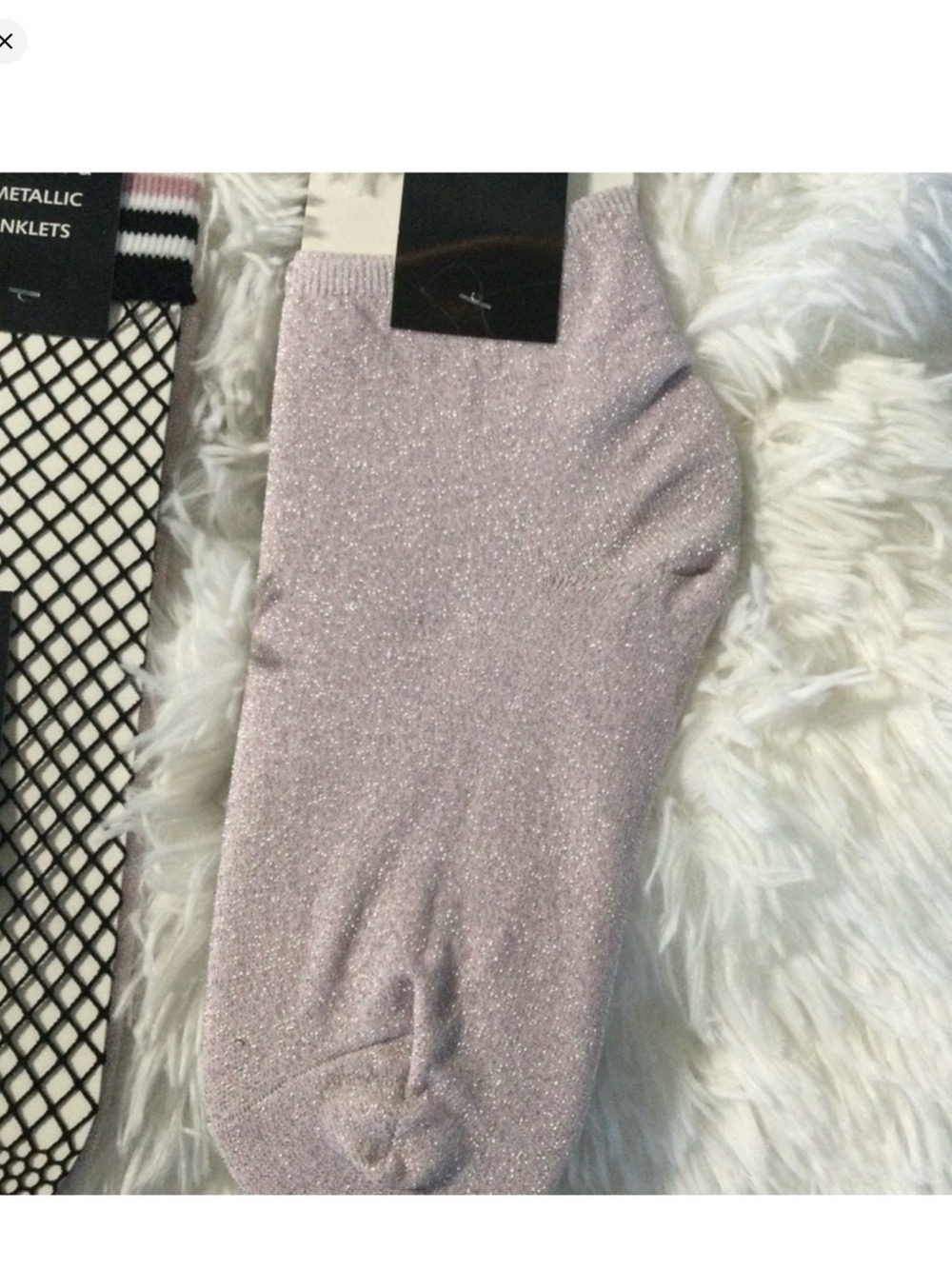 Mixit Anklet Socks 2-Pack | Black Fishnet + Light Purple Shimmer - Picture 15 of 16